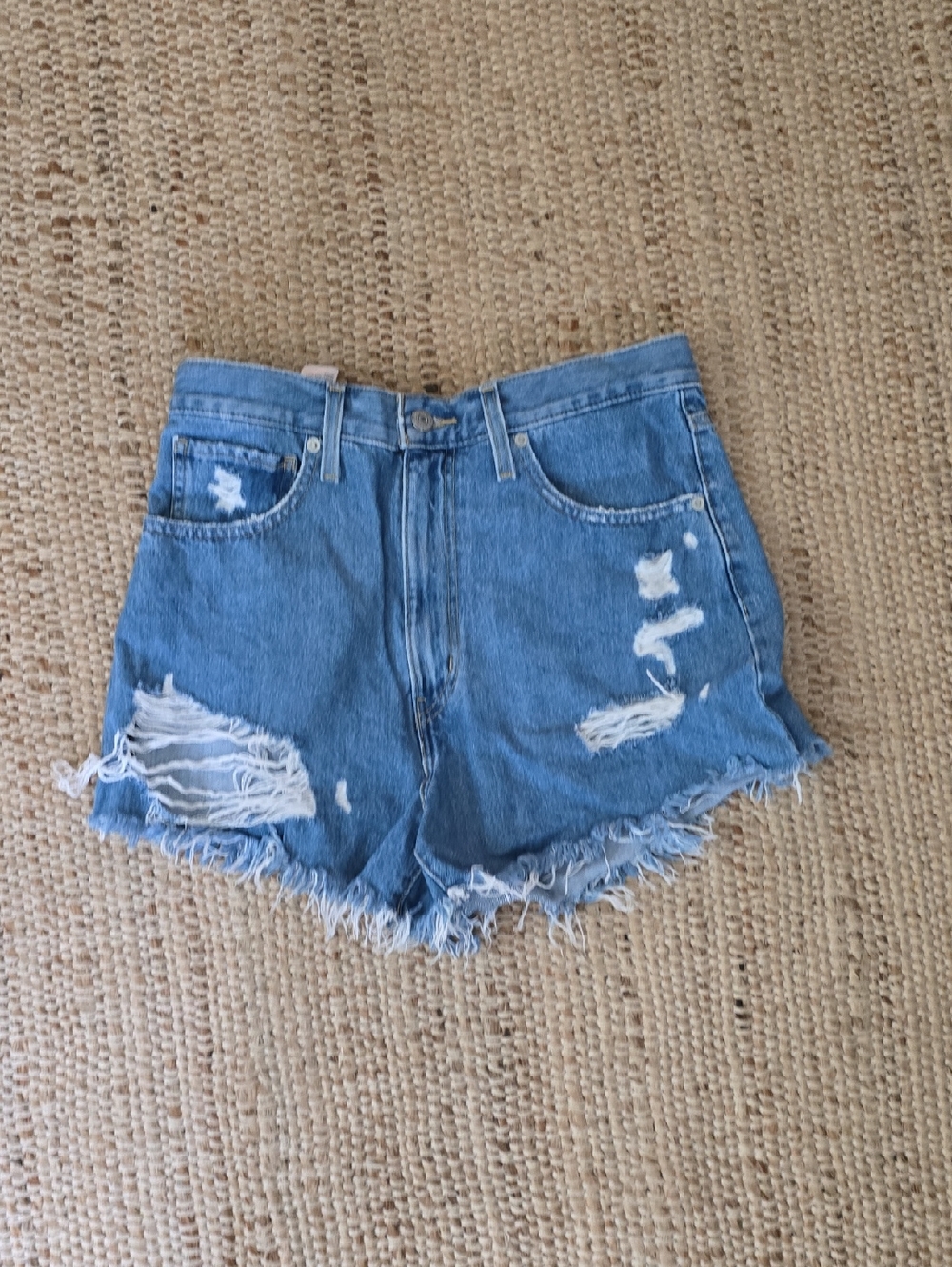 Levi's Distressed High-Waist Denim Shorts - Blue